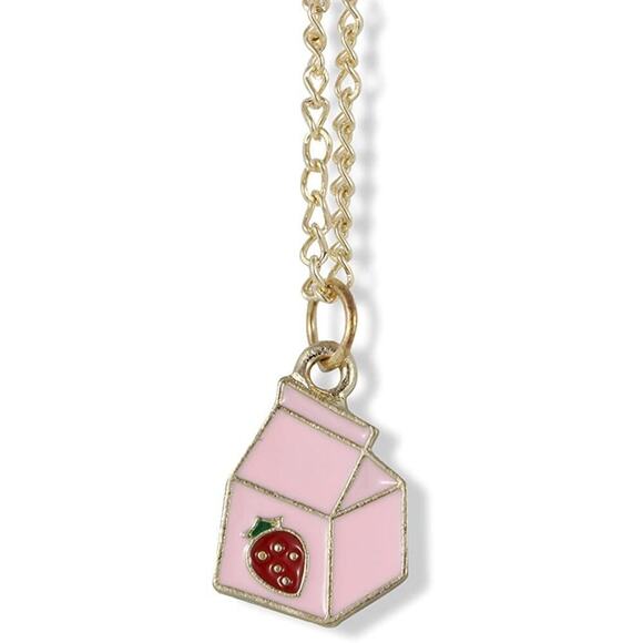 Dave The Bunny Jewelry - Strawberry Milk Carton Charm Chain Necklace Pendant